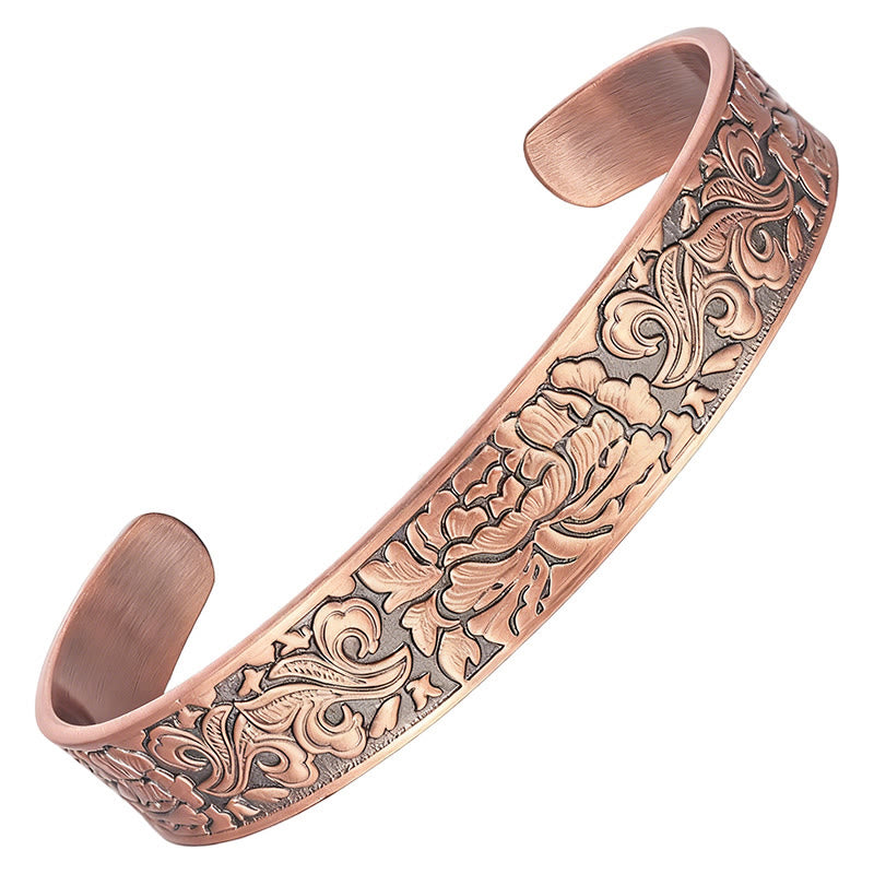 Bracciale rigido regolabile Buddha Stones Copper Flower Open Balance Luck - image 6