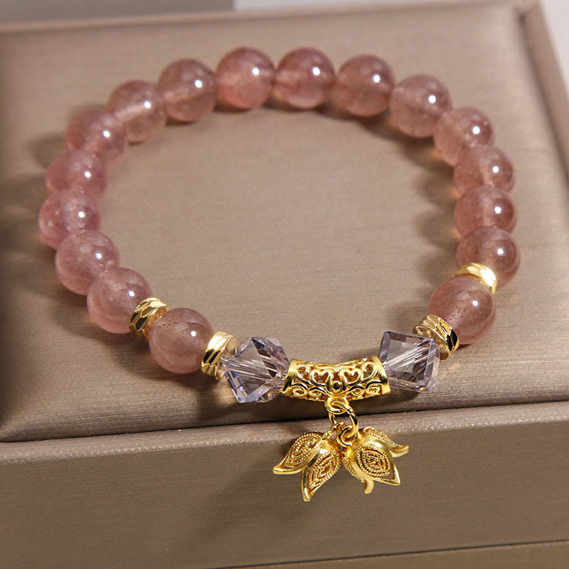 Braccialetto di perline positive in quarzo fragola naturale con mughetto Buddha Stones - image 4