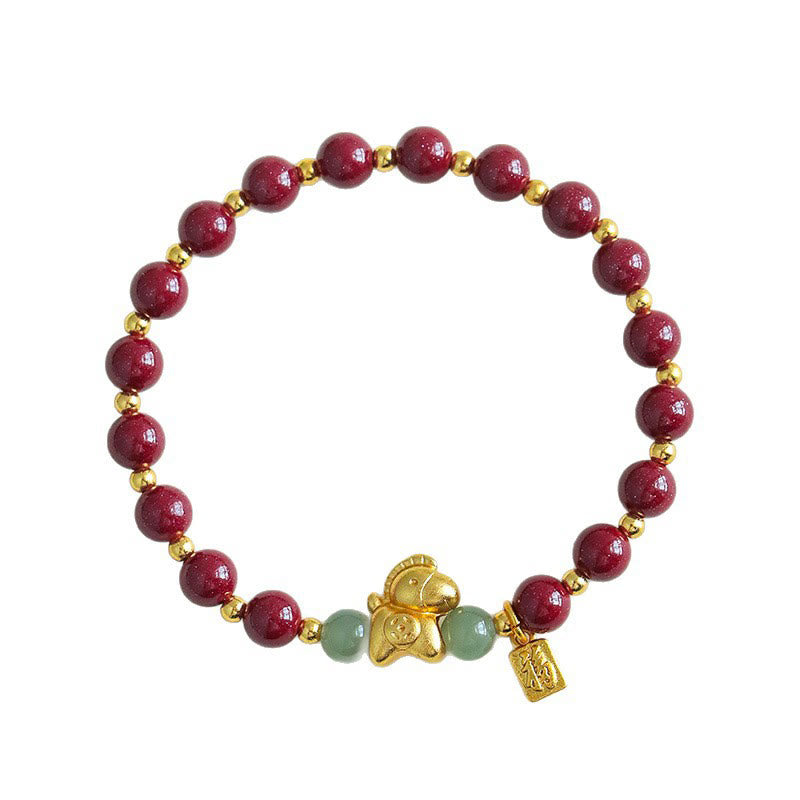 Braccialetto di benedizione in giada Hetian con Buddha Stones e carattere Fu, zodiaco cinese dell'anno del cavallo - image 4