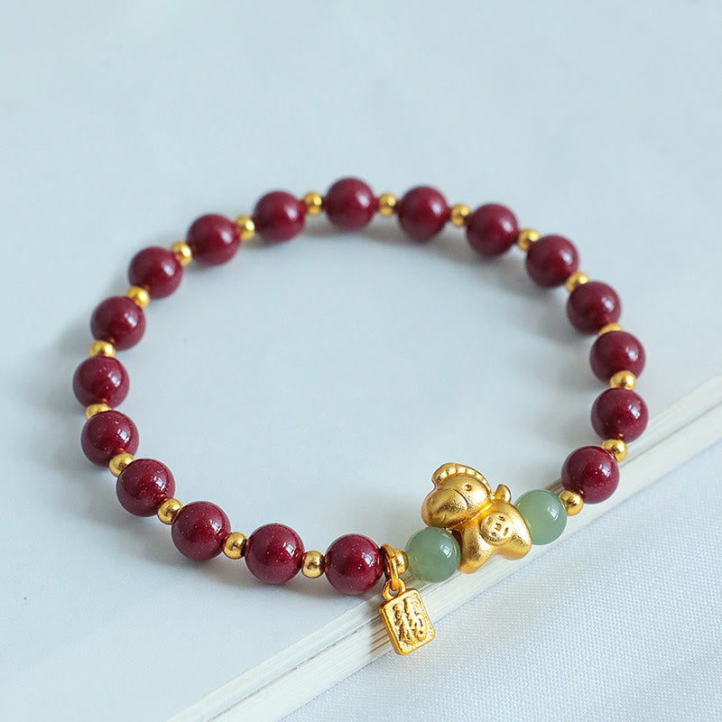 Braccialetto di benedizione in giada Hetian con Buddha Stones e carattere Fu, zodiaco cinese dell'anno del cavallo - image 2