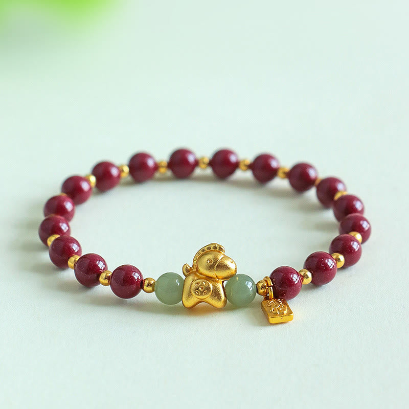 Braccialetto di benedizione in giada Hetian con Buddha Stones e carattere Fu, zodiaco cinese dell'anno del cavallo - image 0