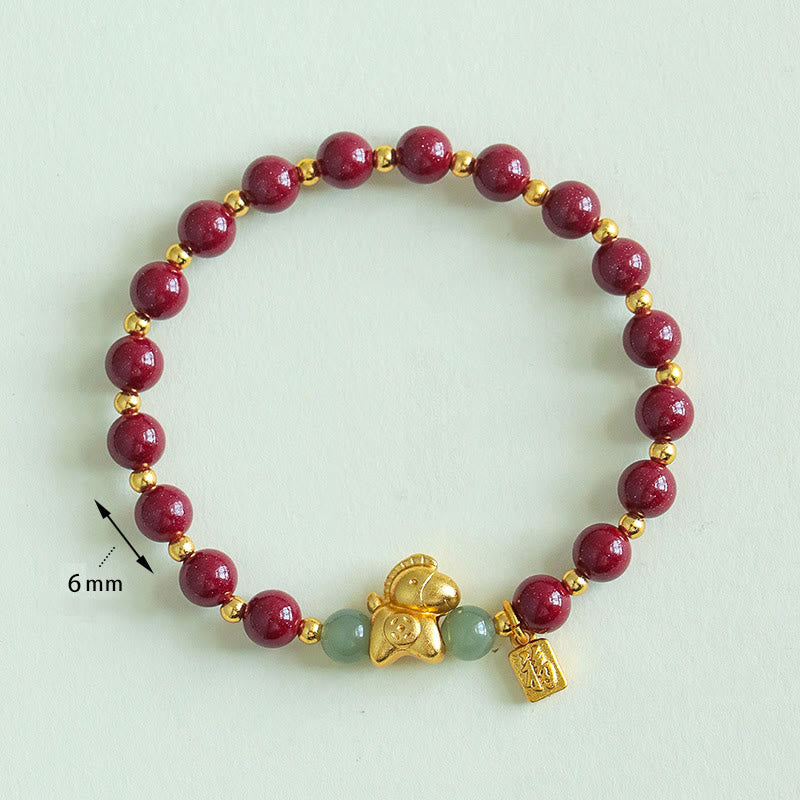 Braccialetto di benedizione in giada Hetian con Buddha Stones e carattere Fu, zodiaco cinese dell'anno del cavallo - image 3