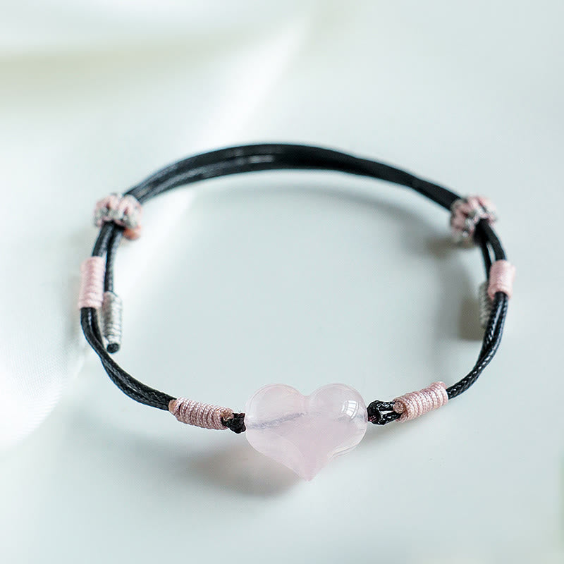 Braccialetto di calore con corda intrecciata in cristallo rosa e ciondolo a forma di cuore naturale Buddha Stones - image 7