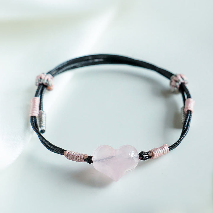 Braccialetto di calore con corda intrecciata in cristallo rosa e ciondolo a forma di cuore naturale Buddha Stones - image 7