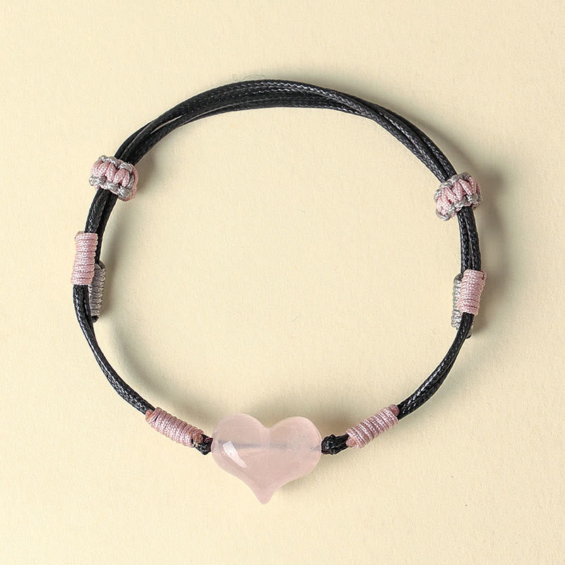 Braccialetto di calore con corda intrecciata in cristallo rosa e ciondolo a forma di cuore naturale Buddha Stones - image 2