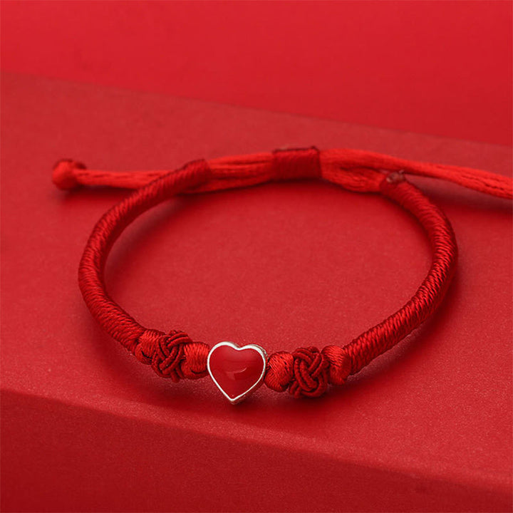 Bracciale Buddha Stones in argento sterling 999 con design a cuore 3D e cordino rosso - image 2