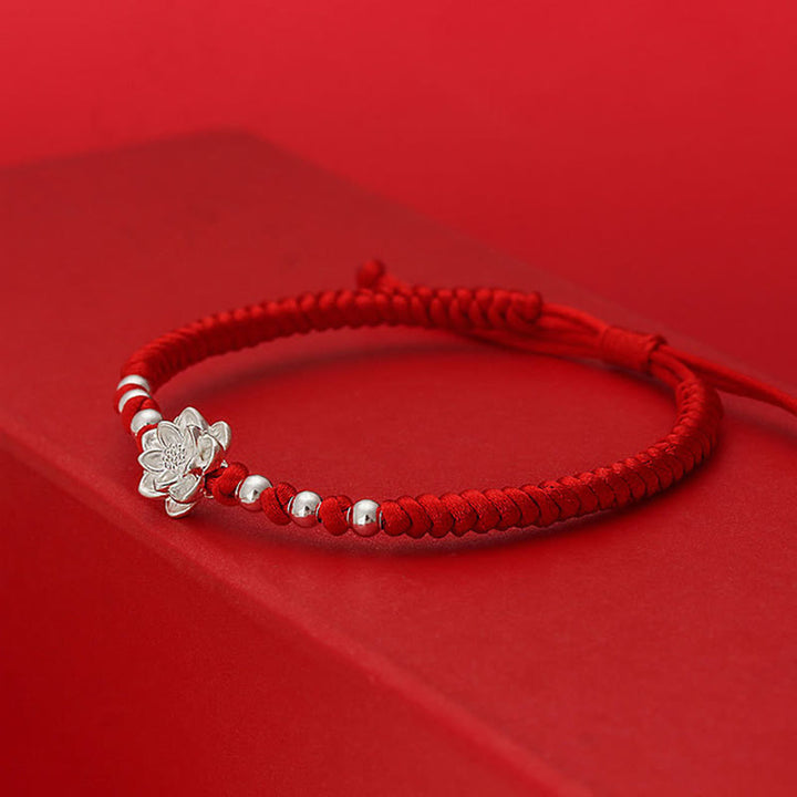 Braccialetto portafortuna Buddha Stones in argento sterling 999, simbolo del loto, cordino rosso in argento sterling 990 - image 3