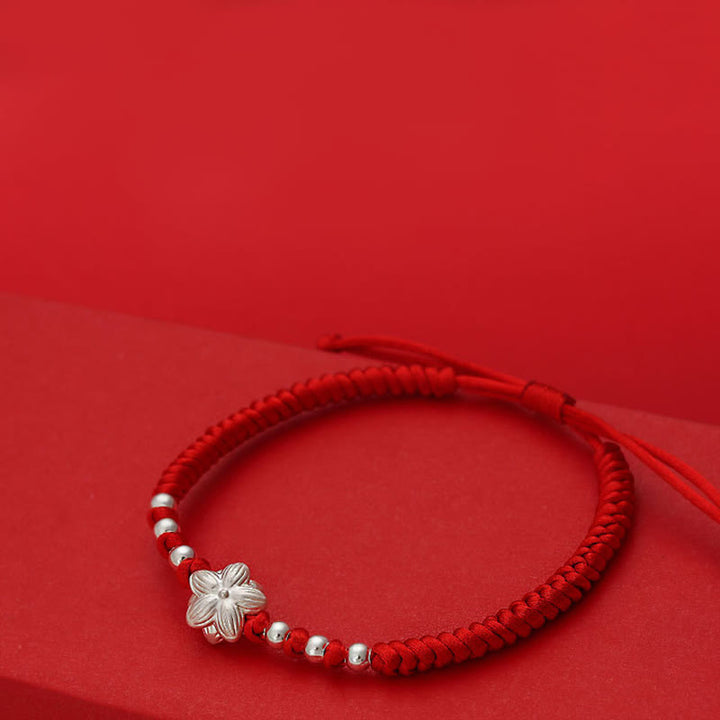 Braccialetto portafortuna Buddha Stones in argento sterling 999, simbolo del loto, cordino rosso in argento sterling 990 - image 4