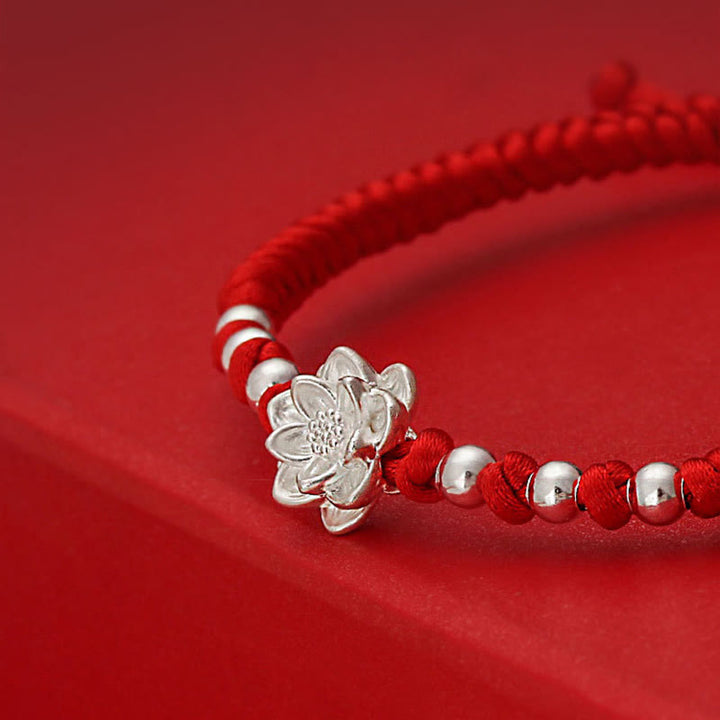 Braccialetto portafortuna Buddha Stones in argento sterling 999, simbolo del loto, cordino rosso in argento sterling 990 - image 6