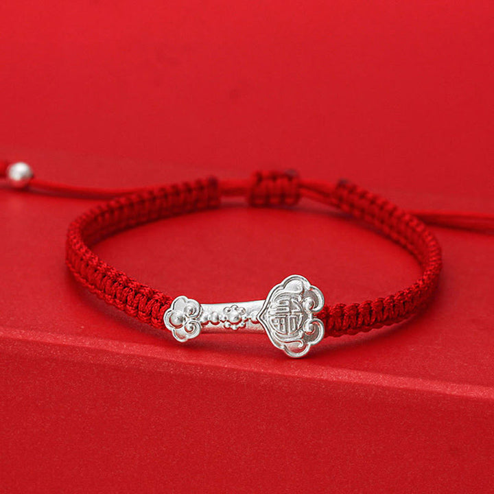 Bracciale intrecciato con cordino rosso e carattere Ruyi Fu in argento sterling 999 Buddha Stones - Cordino rosso (circonferenza del polso: 19-20 cm) - image 0