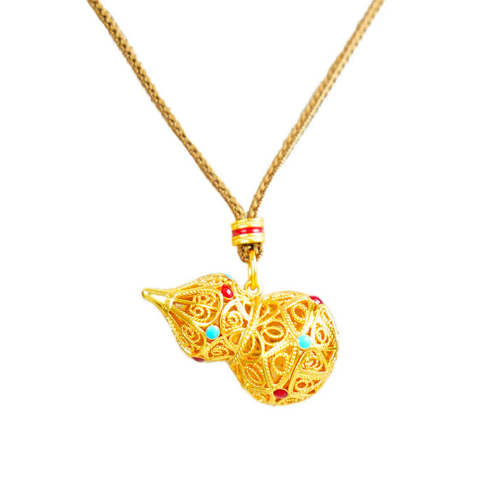 Collana con ciondolo in corda di ottone placcato oro 24k con design a zucca cava Buddha Stones - image 6