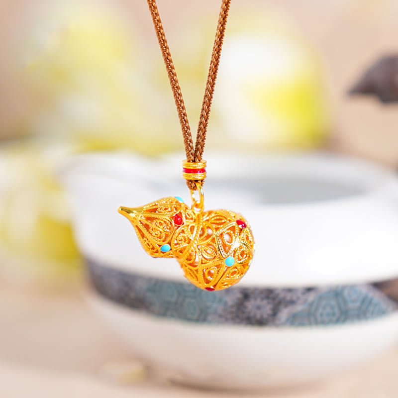 Collana con ciondolo in corda di ottone placcato oro 24k con design a zucca cava Buddha Stones - image 2