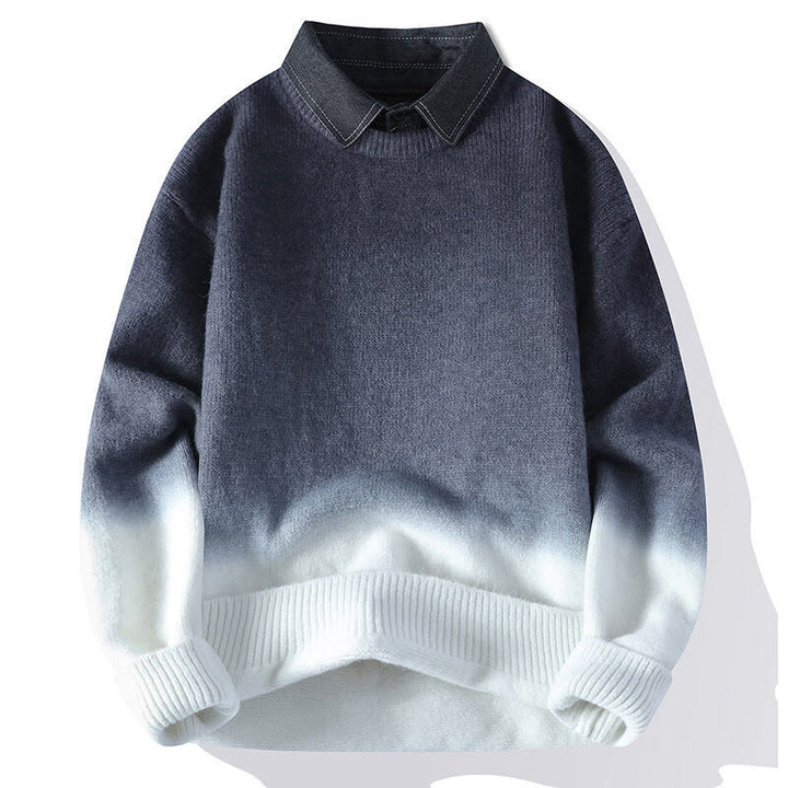 Maglione lavorato a maglia a maniche lunghe da uomo, caldo, con collo alto, motivo a gradiente, invernale, motivo Buddha Stones - Grigio - US/UK/AU44, EU54 (4XL) - image 1