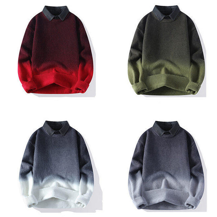 Maglione lavorato a maglia a maniche lunghe da uomo, caldo, con collo alto, motivo a gradiente, invernale, motivo Buddha Stones - image 11