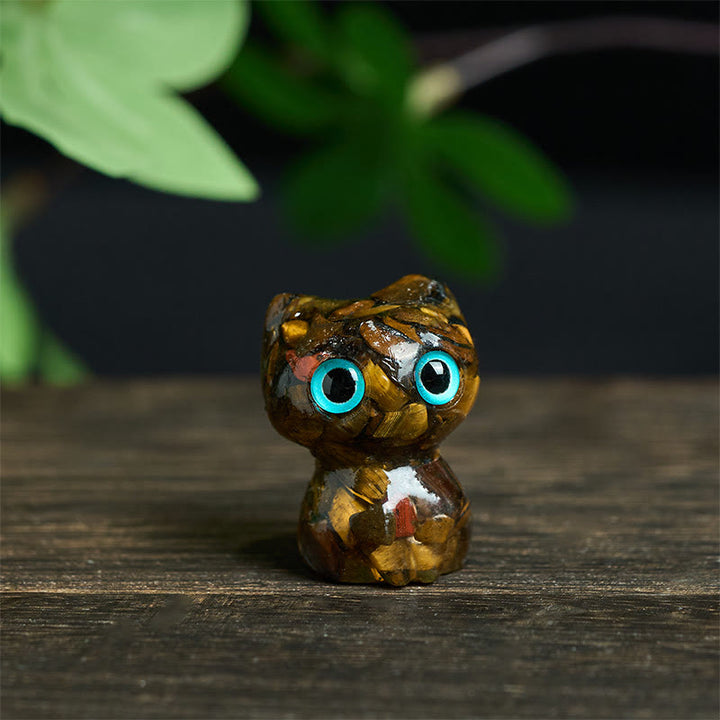 Statua decorativa di purificazione di piccoli gatti in resina gocciolante Buddha Stones - Occhio di tigre (34*25*22mm) - image 9