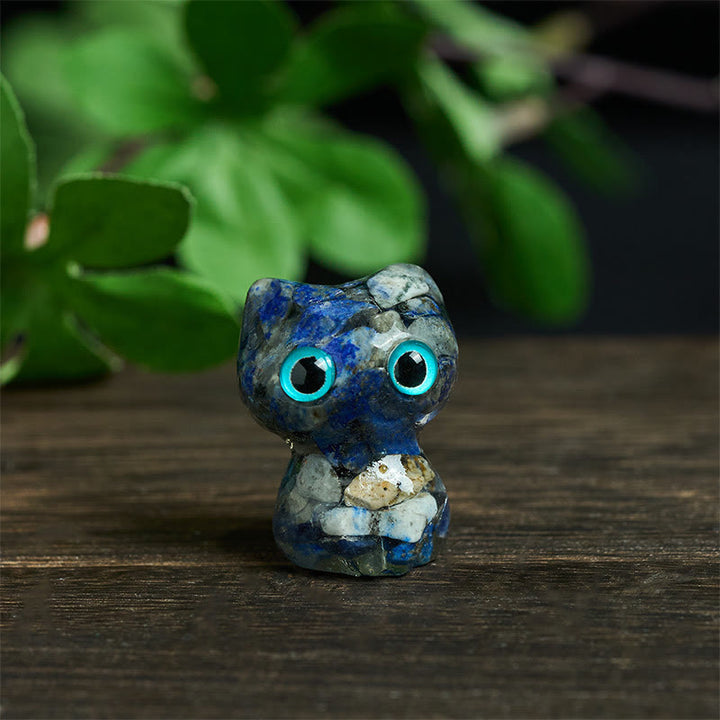 Statua decorativa di purificazione di piccoli gatti in resina gocciolante Buddha Stones - Lazurite (34*25*22mm) - image 3