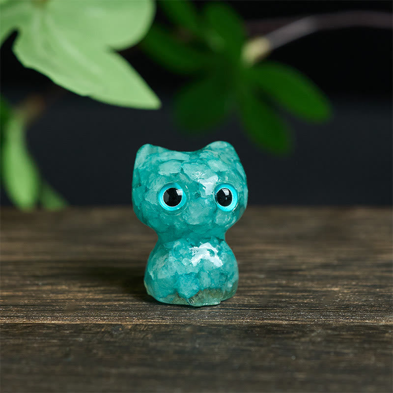 Statua decorativa di purificazione di piccoli gatti in resina gocciolante Buddha Stones - Acquamarina (34*25*22mm) - image 15