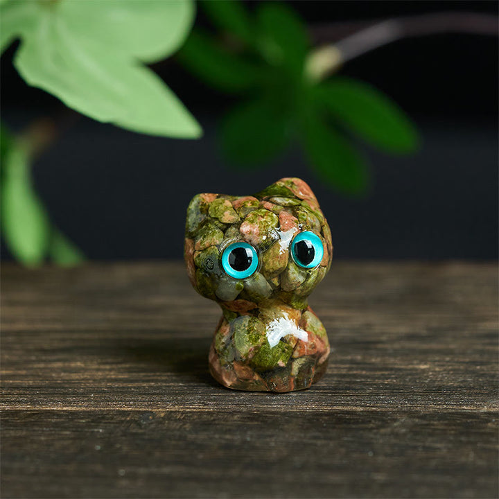 Statua decorativa di purificazione di piccoli gatti in resina gocciolante Buddha Stones - Unakite (34*25*22mm) - image 21