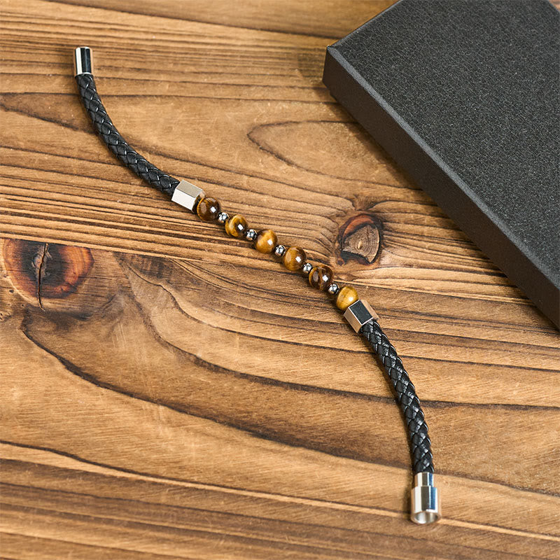 Bracciale in pelle con occhio di tigre, acciaio al titanio Buddha Stones, per l'equilibrio del coraggio - image 4