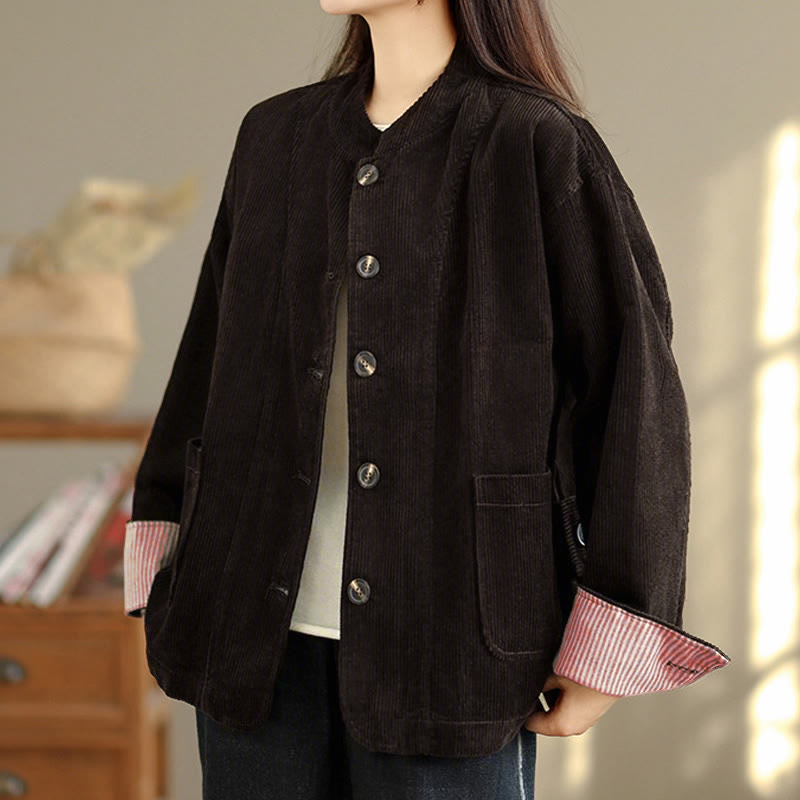 Giacca da donna in velluto a coste con maniche lunghe, tasche e bottoni con motivo Buddha Stones - image 19
