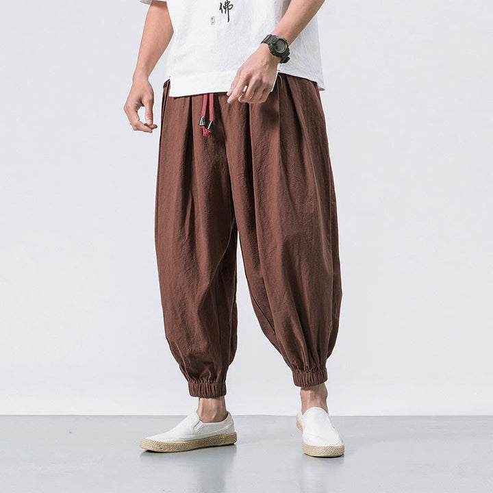 Pantaloni sportivi casual da uomo Buddha Stones in cotone tinta unita con coulisse e tasche - Cioccolato - US/UK/AU46, EU56 (5XL) - image 26