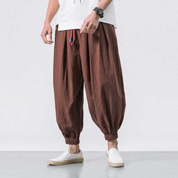 Pantaloni sportivi casual da uomo Buddha Stones in cotone tinta unita con coulisse e tasche - image 31