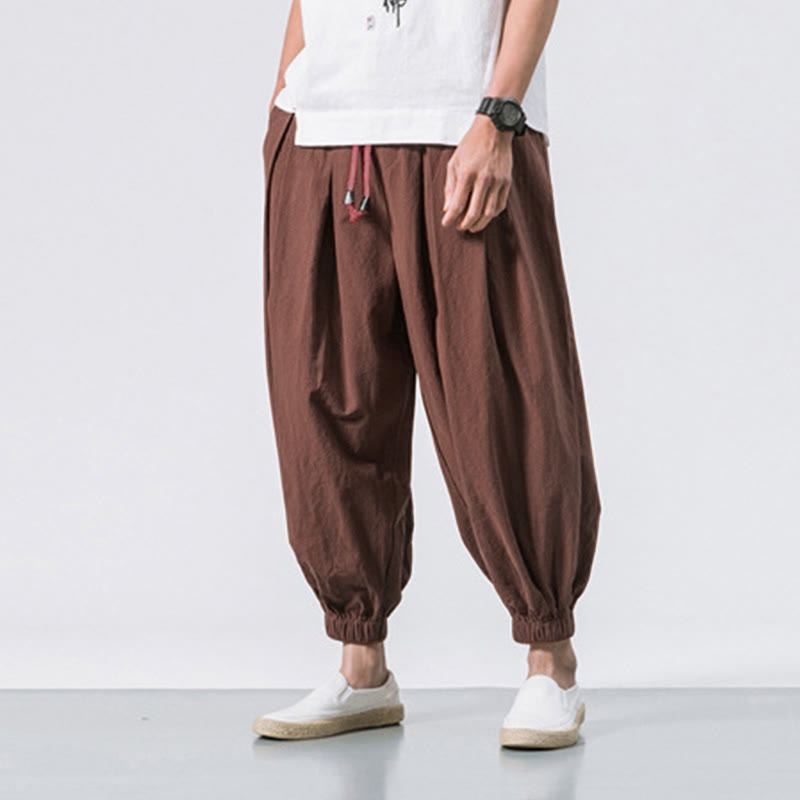 Pantaloni sportivi casual da uomo Buddha Stones in cotone tinta unita con coulisse e tasche - image 33
