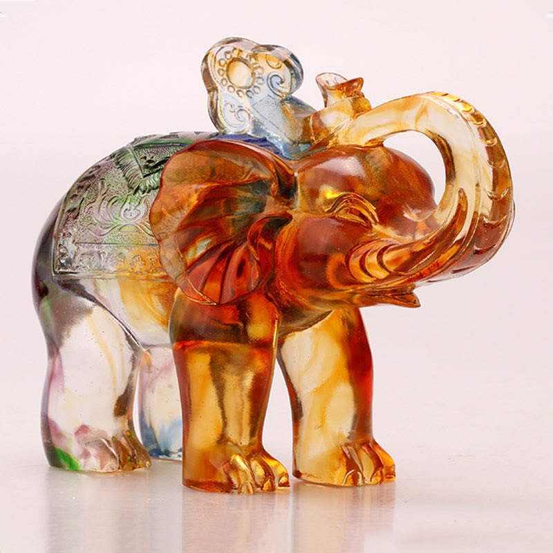 Buddha Stones fatte a mano in cristallo Liuli, pezzo d'arte raffigurante un elefante, saggezza e ricchezza, decorazione per la casa - image 7