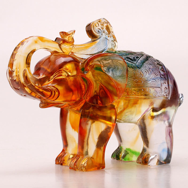 Buddha Stones fatte a mano in cristallo Liuli, pezzo d'arte raffigurante un elefante, saggezza e ricchezza, decorazione per la casa - image 8
