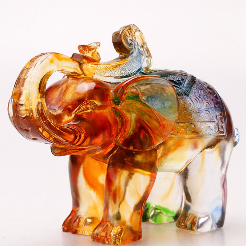 Buddha Stones fatte a mano in cristallo Liuli, pezzo d'arte raffigurante un elefante, saggezza e ricchezza, decorazione per la casa - image 10