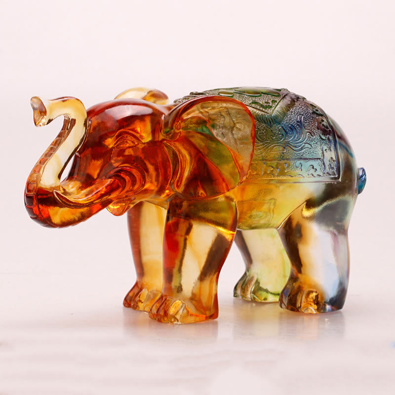Buddha Stones fatte a mano in cristallo Liuli, pezzo d'arte raffigurante un elefante, saggezza e ricchezza, decorazione per la casa - image 1