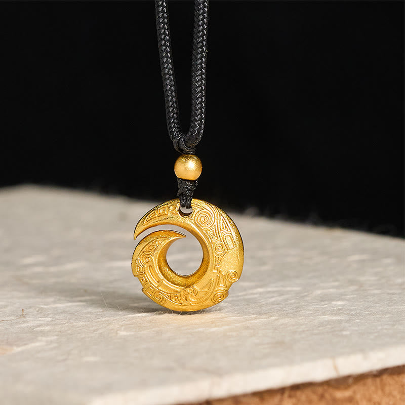 Collana con ciondolo di buon auspicio in corda nera con fibbia della pace in ottone placcato oro 24k Buddha Stones - Fibbia della pace - image 0