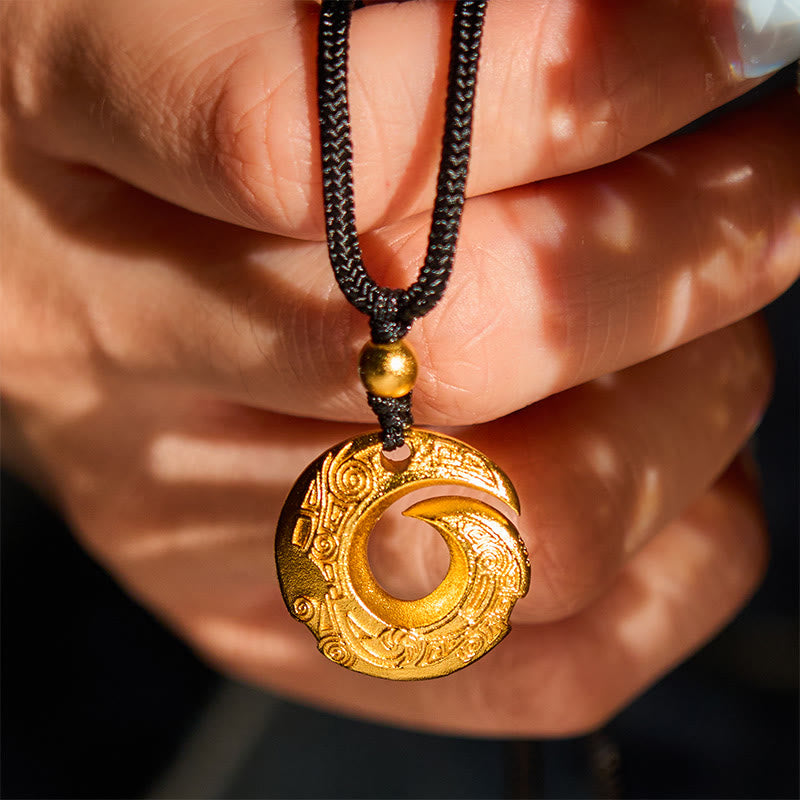 Collana con ciondolo di buon auspicio in corda nera con fibbia della pace in ottone placcato oro 24k Buddha Stones - image 6