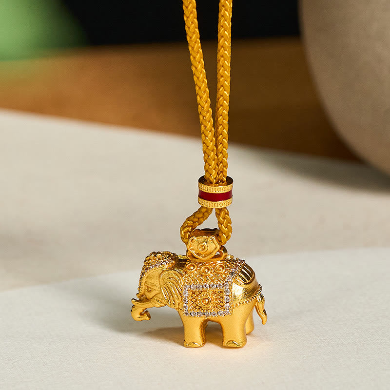 Collana con ciondolo a forma di elefante in ottone placcato oro 24k con Buddha Stones e corda resistente - image 1