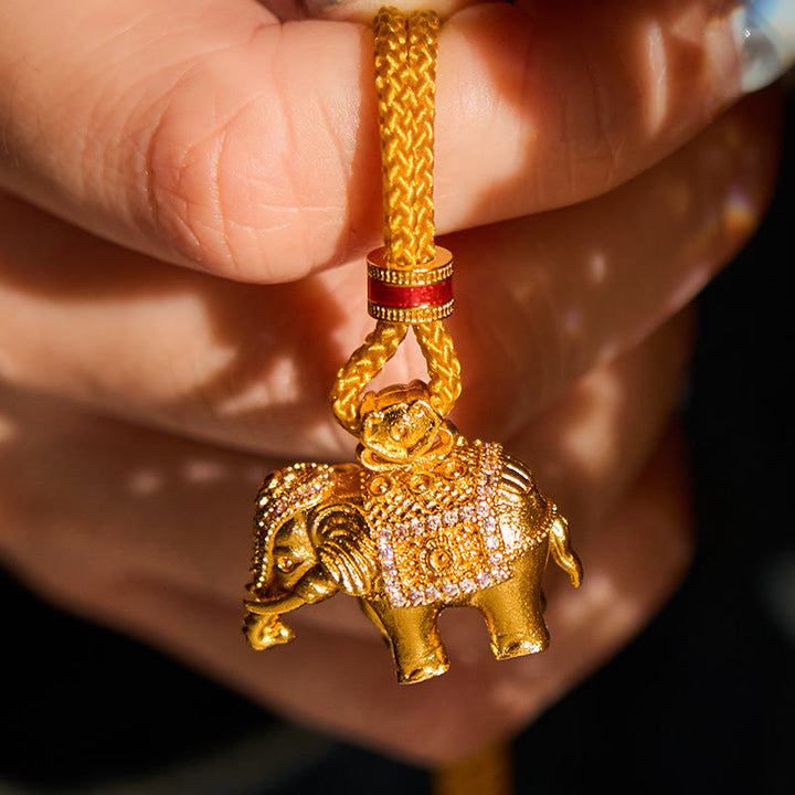 Collana con ciondolo a forma di elefante in ottone placcato oro 24k con Buddha Stones e corda resistente - image 4