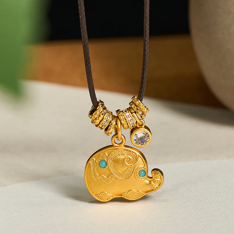 Collana con ciondolo in corda di resistenza in ottone placcato oro 24k con simbolo dell'elefante e Buddha Stones - Elefante - image 0