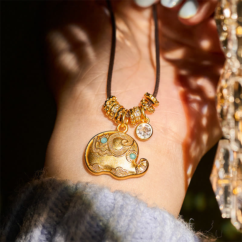 Collana con ciondolo in corda di resistenza in ottone placcato oro 24k con simbolo dell'elefante e Buddha Stones - image 7