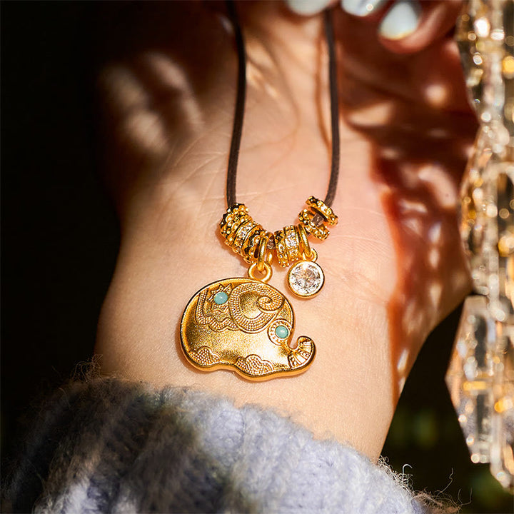 Collana con ciondolo in corda di resistenza in ottone placcato oro 24k con simbolo dell'elefante e Buddha Stones - image 7