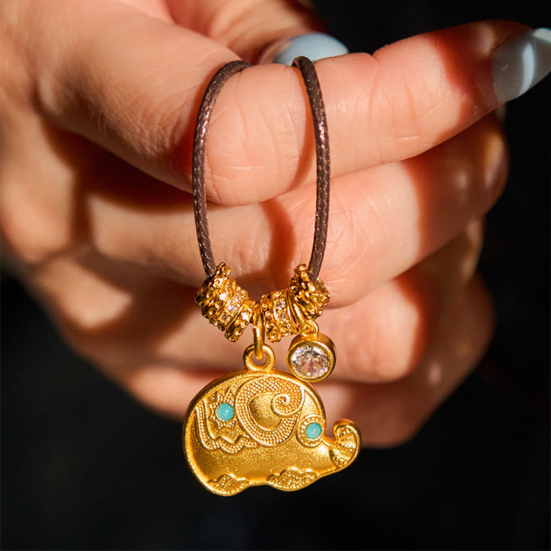 Collana con ciondolo in corda di resistenza in ottone placcato oro 24k con simbolo dell'elefante e Buddha Stones - image 6