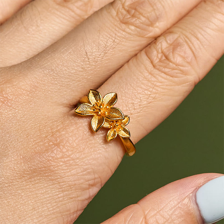 Anello regolabile in ottone e rame placcato oro 24k con fiore lilla Buddha Stones - image 9