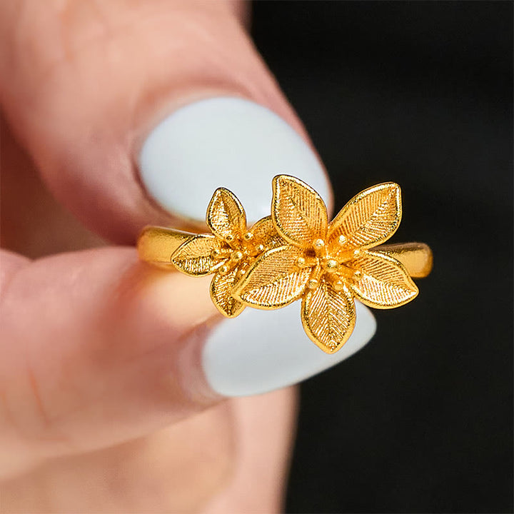 Anello regolabile in ottone e rame placcato oro 24k con fiore lilla Buddha Stones - image 4