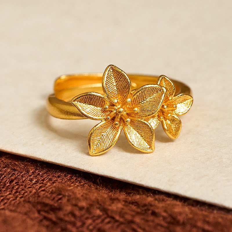 Anello regolabile in ottone e rame placcato oro 24k con fiore lilla Buddha Stones - image 1