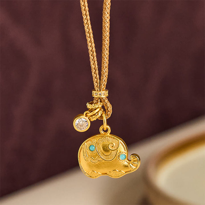 Collana con ciondolo a forma di corda intrecciata in ottone placcato oro 24k con simbolo dell'elefante e Buddha Stones - image 2