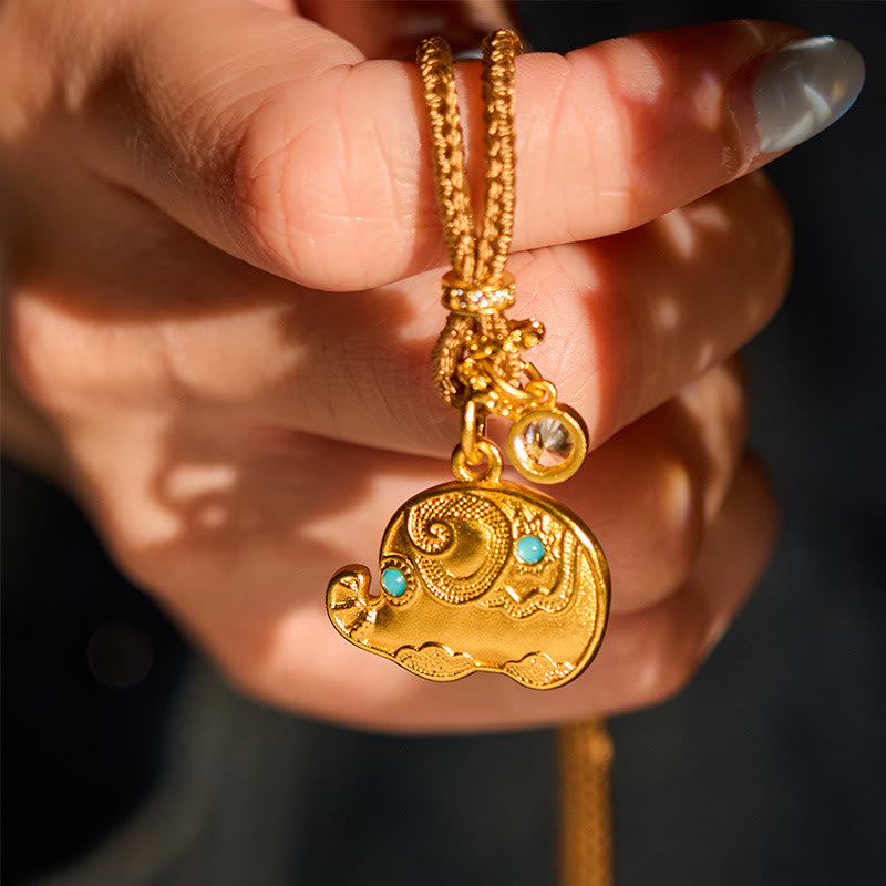 Collana con ciondolo a forma di corda intrecciata in ottone placcato oro 24k con simbolo dell'elefante e Buddha Stones - image 4