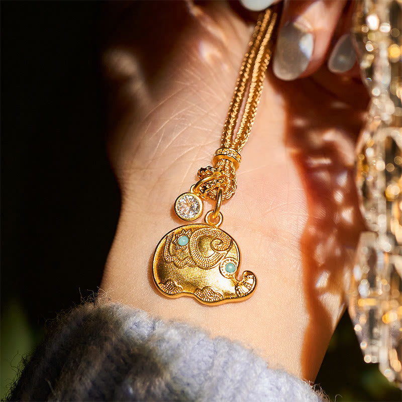 Collana con ciondolo a forma di corda intrecciata in ottone placcato oro 24k con simbolo dell'elefante e Buddha Stones - image 5