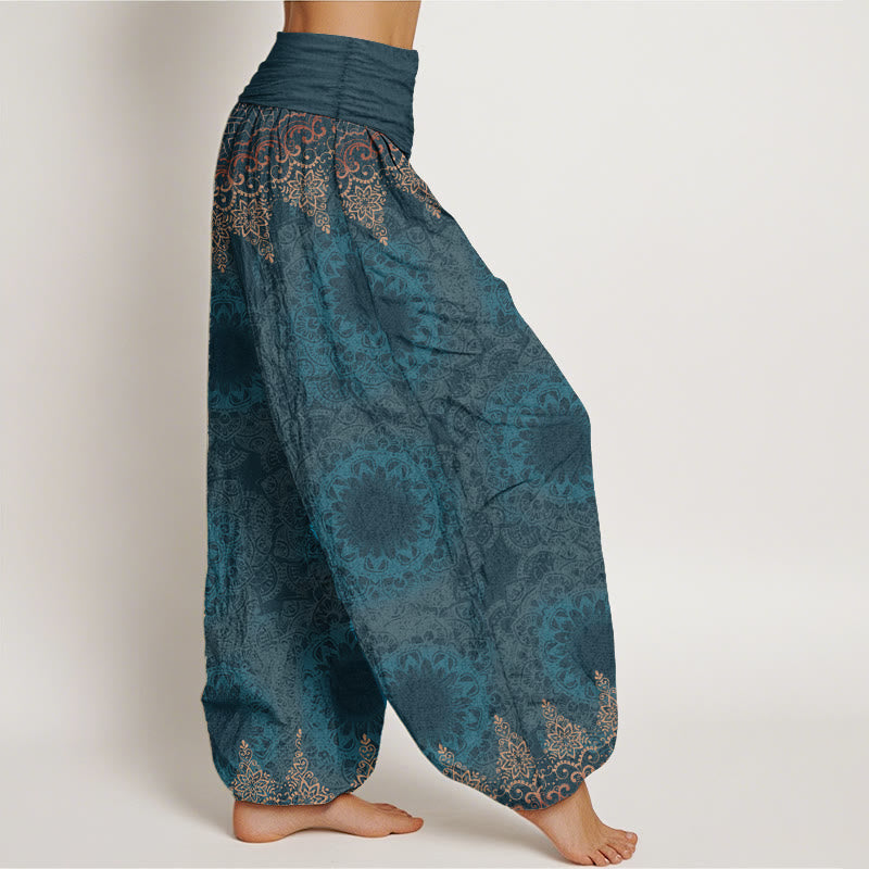 Pantaloni harem da donna con elastico in vita, in cotone, con motivi mandala triangolari e Buddha Stones - image 2