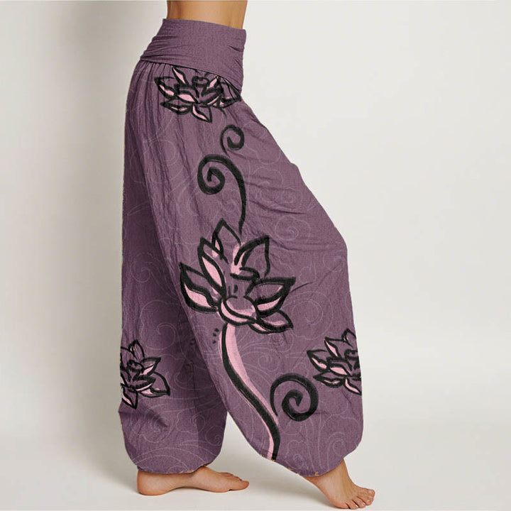 Pantaloni harem da donna con elastico in vita, in cotone, casual, motivo: Buddha Stones Lotus e nuvole di buon auspicio - image 9
