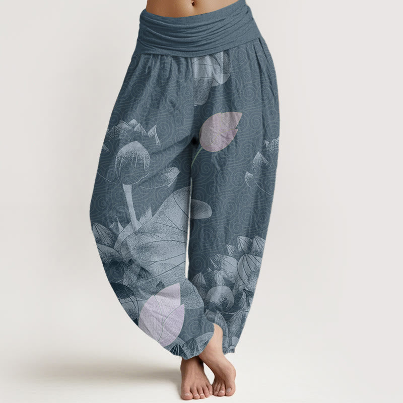 Pantaloni harem da donna con elastico in vita, in cotone rosa e bianco, con Buddha Stones - SteelBlue - US22, UK/AU26, EU54 (6XL) - image 4