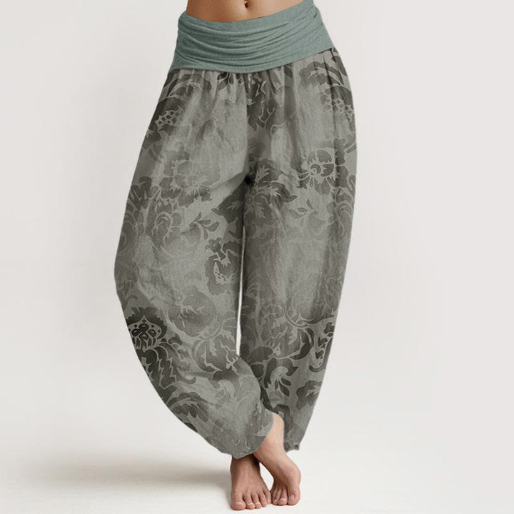 Pantaloni harem da donna con elastico in vita, in cotone, casual, con motivo a fiori e foglie, motivo Buddha Stones - Verde Mare Scuro - US22, UK/AU26, EU54 (6XL) - image 7