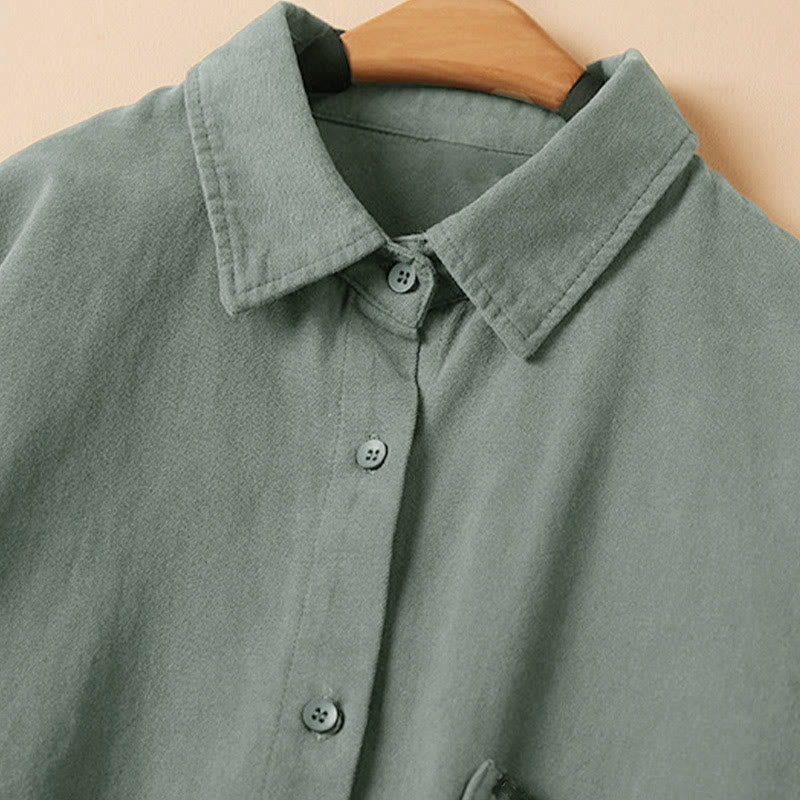 Camicia da donna in cotone a maniche lunghe con colletto rialzato e bottoni casual, motivo Buddha Stones - image 4